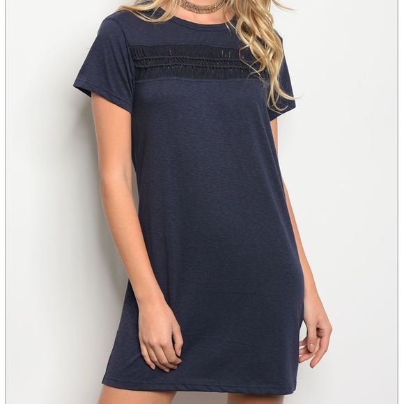 Navy Short Sleeve Mini Dress - Picture 3 of 5